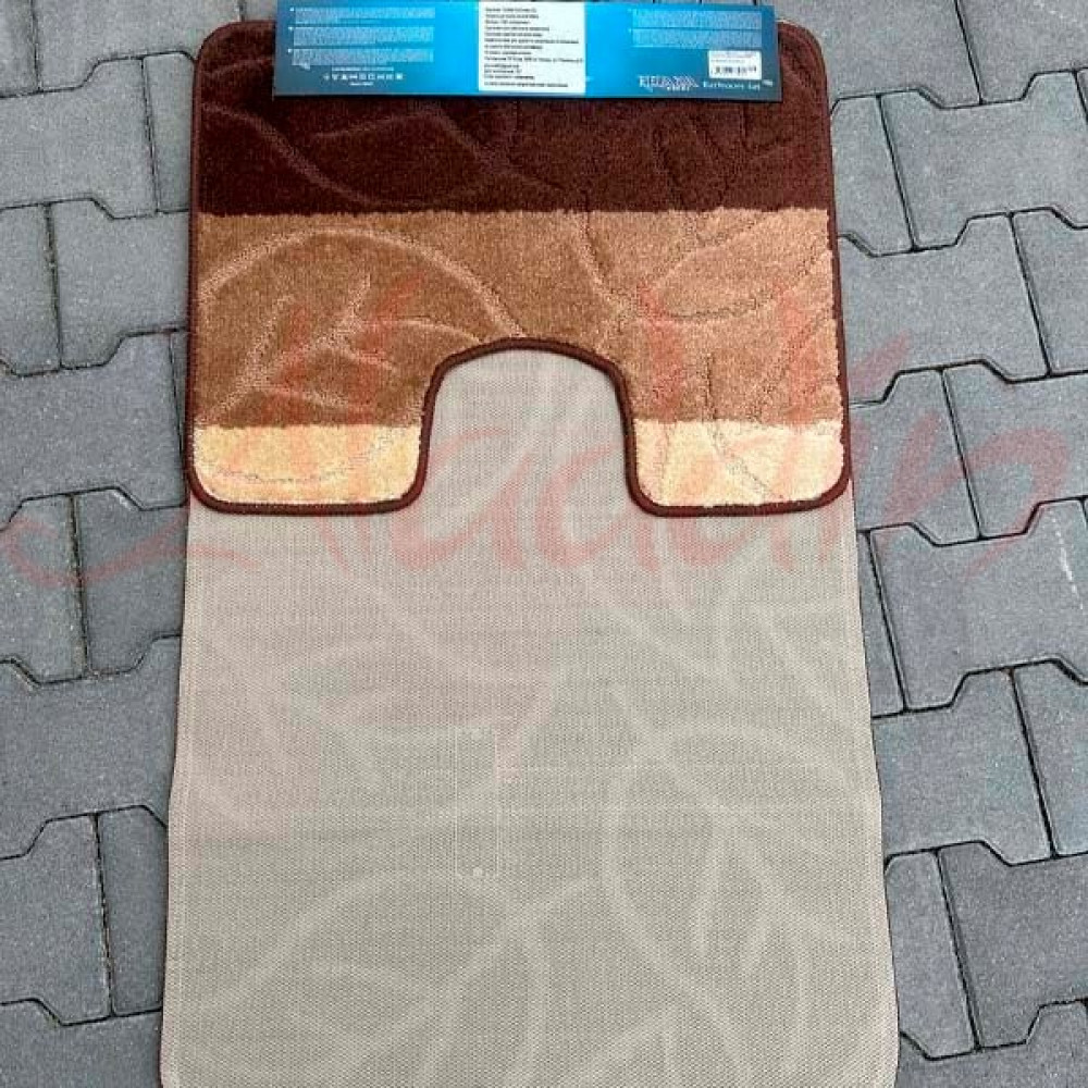 Набір килимків в ванну кімнату Relana (60х100 см + 50х60 см) Brown Beige Floral Stripes