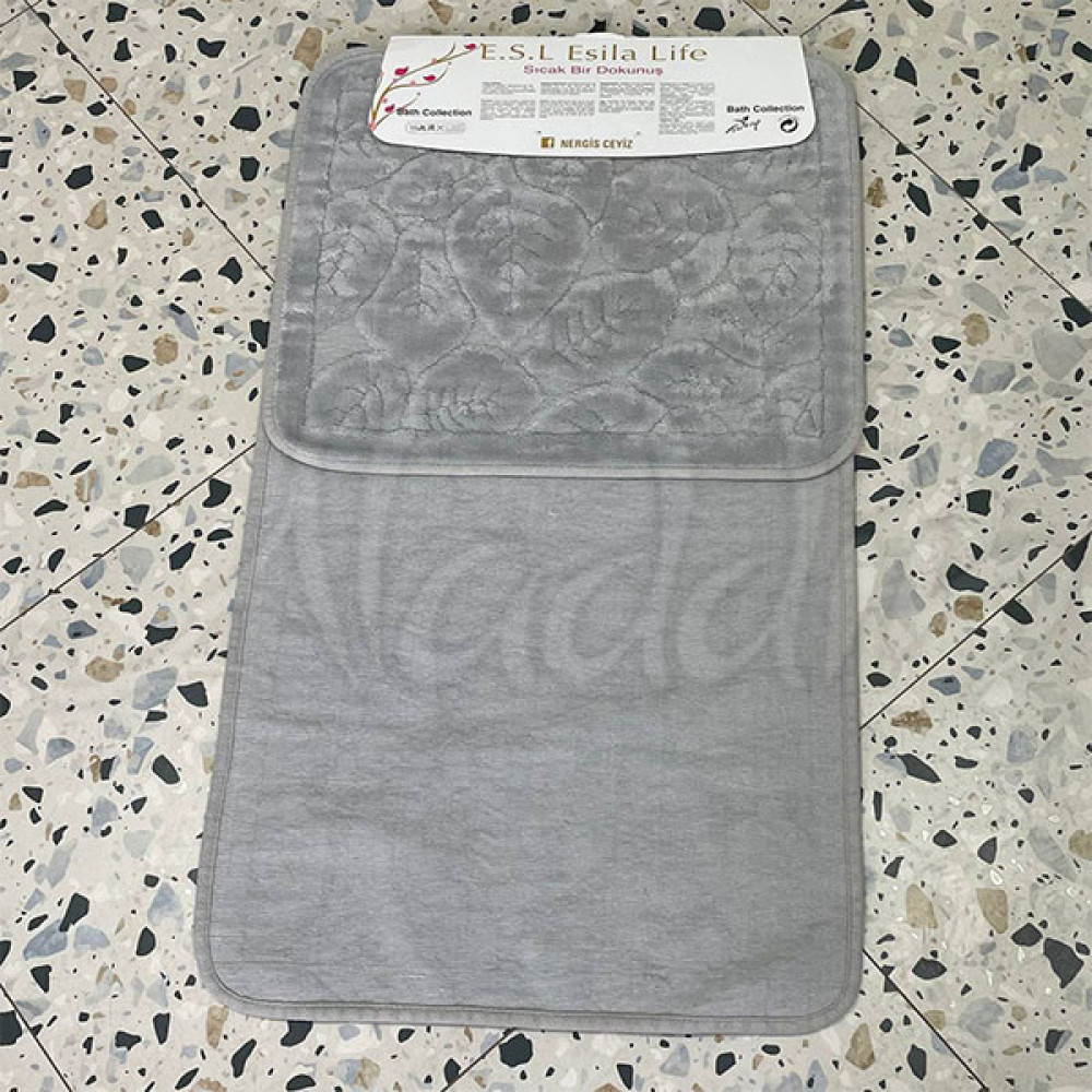 Набір котонових килимків Esila Life (100х60 см + 60х50 см) leaves Grey